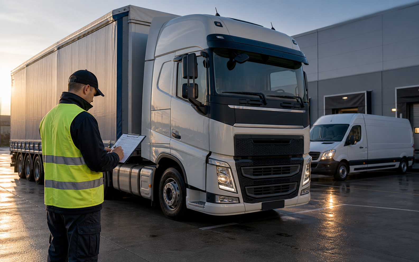 Conceptual photo of professional drivers and logistics vehicles